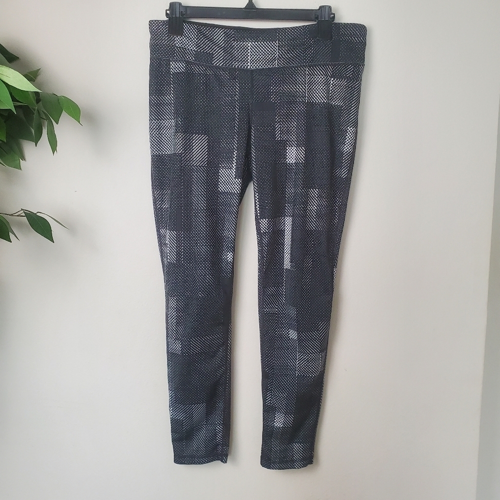 Ideology Leggings Black & Silver Women's Size Largw Stretch Athletic Fit